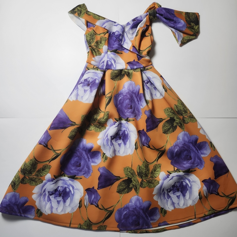 NEW With TAG ASOS Rose Floral Off-Shoulder Dress Sweet Heart Neck, A-line Size 4